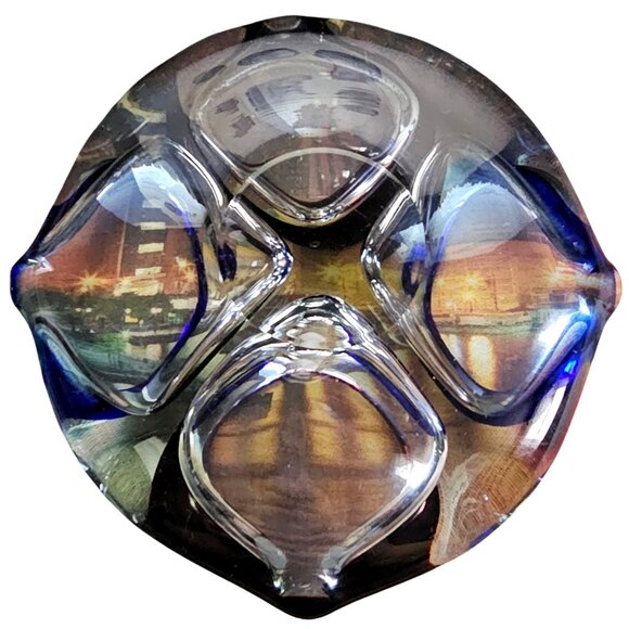 Mid-Century Modern Glass Divided Dish With Blue & Smoky Brown Accents Astray - Picture 4 of 4